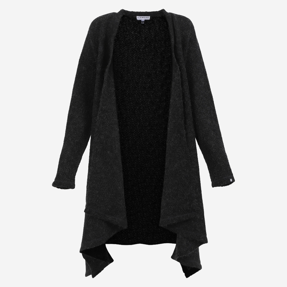 NWT ICEWEAR Karen Open 100% Icelandic Wool Elegant Dark Grey  Open-Front Sweater